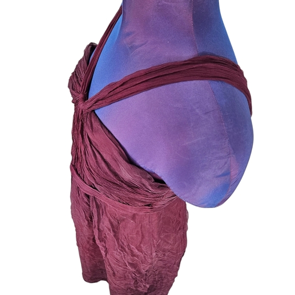 Amsale Cerisa Burgundy Crinkle Silk Junior Bridesmaid Gown Size 12 Girls G26 - Picture 5 of 11